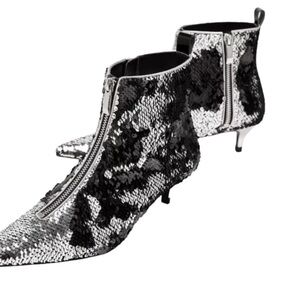 Zara Sequin Ankle Booties Black and Silver EU 36 $129